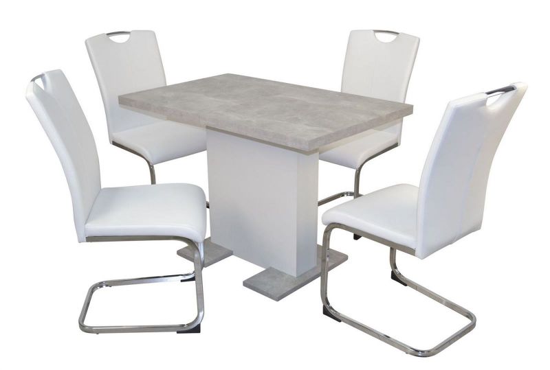 Essgruppe, Tischgruppe 5-teilig, Tisch Betonoptik We Grau-Weiß/Stühle