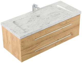 Badmöbel Waschplatz Marmor Carrara White "YAMO 130" Eiche Gold