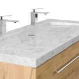 Badmöbel Waschplatz Marmor Carrara White YAMO130 2xHahnloch Eiche Gold