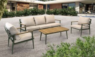 Lesli Living Lounge-Set "Riga" Olivgrün/Beige/Teak